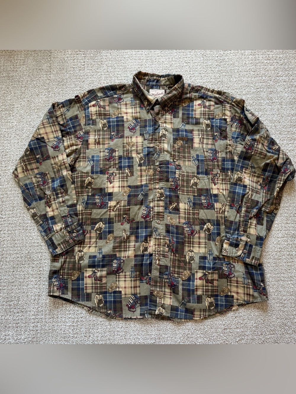 Vintage 90s Woolrich Plaid Hiking Backpacking Pattern Shirt Rare Outdoors USA